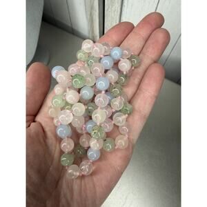 Vintage Natural Beryl Morganite Aquamarine Beaded Hand Knotted Necklace Pastels
